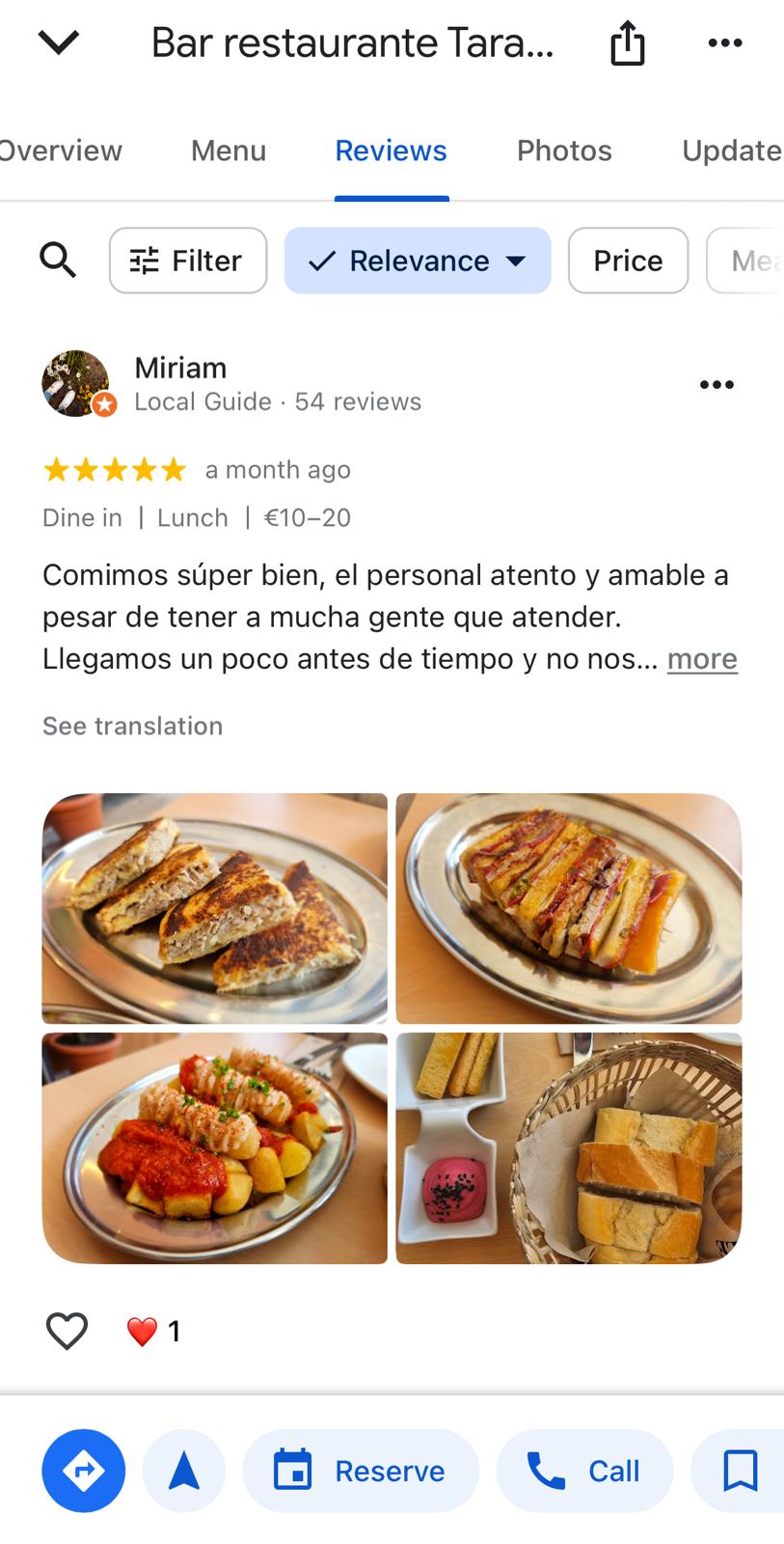 Guest review image 1 from Tarantelo restaurant showing a dish