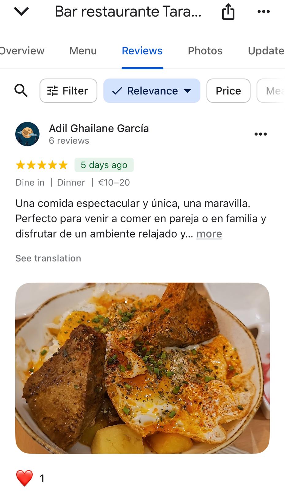 Guest review image 3 from Tarantelo restaurant, a different dish